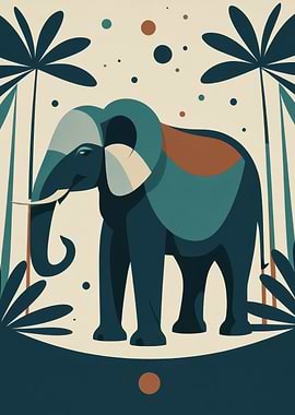 Geometric Elephant Illustration — Teal, Navy & Copper Minimal Poster