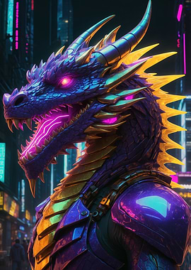 Cyberpunk Dragon in Neon Cityscape