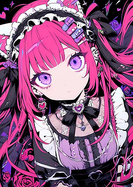 Anime Goth Girl with Pink Hair