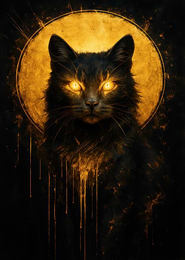 Golden-eyed Black Cat Portrait