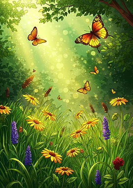Butterflies in a Sunny Meadow