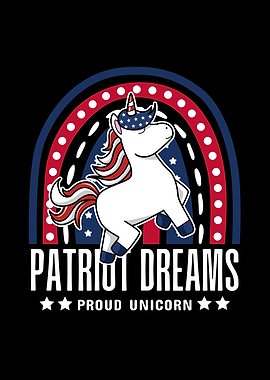 Patriotic Unicorn Cartoon with American Flag