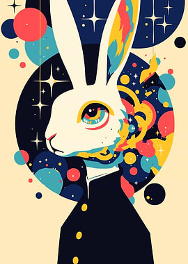 Cosmic Rabbit Abstract Surreal Art Illustration