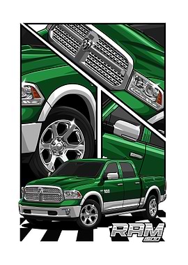 Green Ram 1500 Truck Illustration