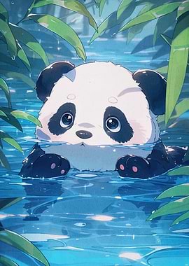 Cute Panda Swimming in Water