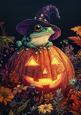 Frog Pumpkin Witch Hat