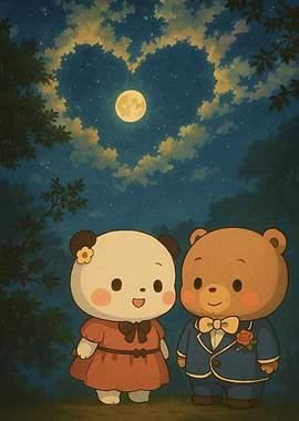 Cute Bears Moonlit Sky