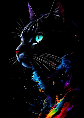 Colorful Black Cat Portrait