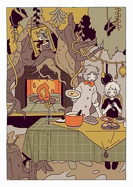 Cozy Forest Dinner Illustration