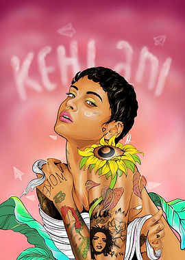 Kehlani Portrait with Sunflower and Tattoos