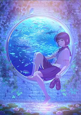 Anime Girl by Aquarium Window