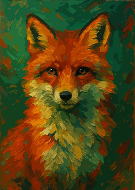 Forest Flame Fox Portrait Painting