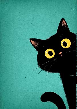 Peeking Black Cat Illustration