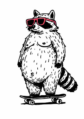 Cool Raccoon on Skateboard Illustration