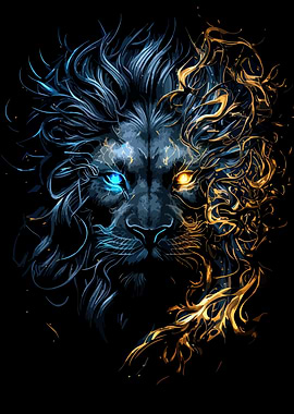 Lion Face: Blue and Gold