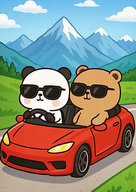 Bears Driving Red Convertible