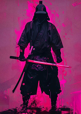 Cyberpunk Samurai with Neon Pink Accents