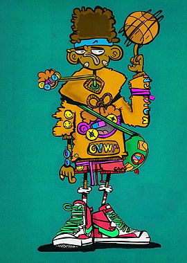 Cartoon Character with Basketball