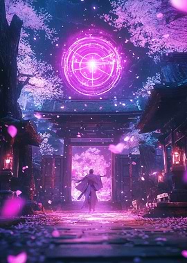 Samurai and Portal in Japanese Garden