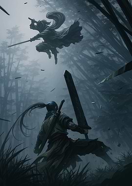 Forest Duel: Swordsmen in Action