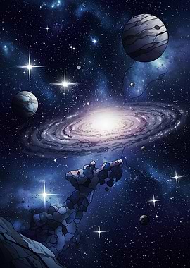 Cosmic Galaxy with Planets and Stars