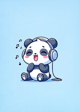 Cute Panda Headphones Music