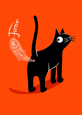 Black Cat with Fish Tail