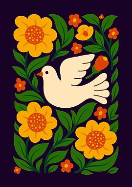 Dove and Floral Pattern Illustration