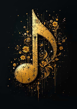 Golden Musical Note with Floral Accents