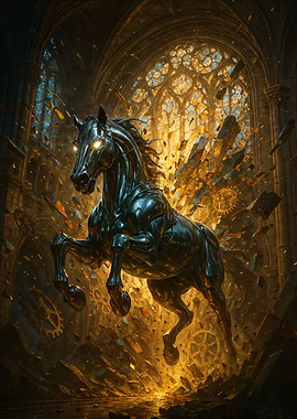Mechanical Horse in Gothic Setting
