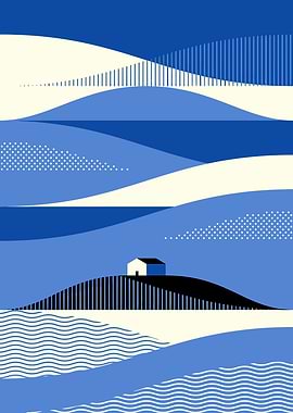 Abstract Landscape with House and Waves