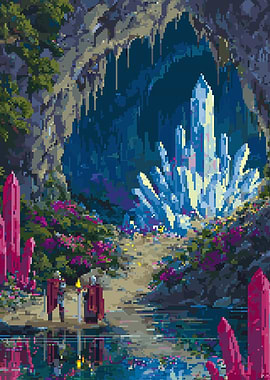 Pixel Art Crystal Cave Adventure
