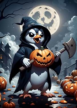 Halloween Penguin Pumpkin