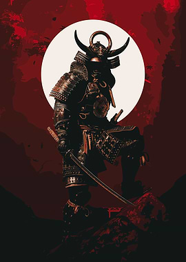 Samurai Warrior in Armor with Sword
