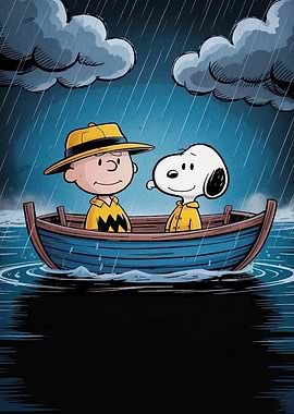 Charlie Brown and Snoopy in Rain
