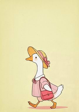 Cartoon Goose in Pink Dress and Hat