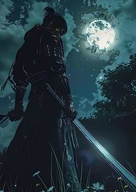 Samurai Warrior Under Moonlight