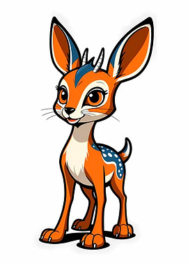 Cute Cartoon Deer Mascot — Orange and Blue Vector Character