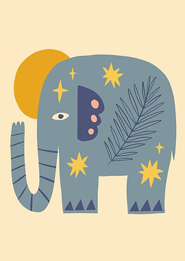 Stylized Elephant Illustration with Star Accents