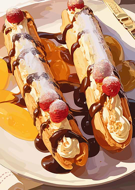 Delicious Eclairs with Chocolate and Berries