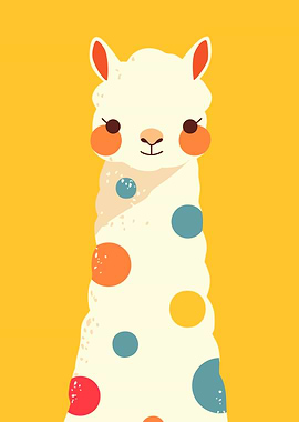 Cute Llama with Polka Dots Minimalist Animal Art Illustration