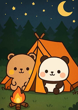 Cute Bears Camping Moon