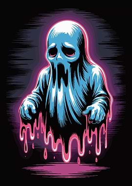 Sad Blue Ghost with Pink Drips