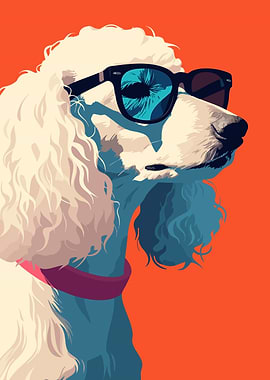 Cool Poodle with Sunglasses Art Bold Synth Minimalist Pop Art Illustration
