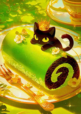 Black Cat Crown on Green Cake Roll