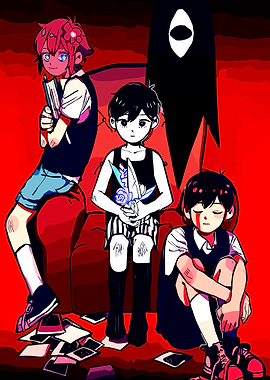 Omori characters in a red setting
