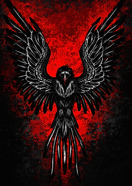 Black Raven with Red Background Art