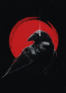 Raven with Red Circle Background