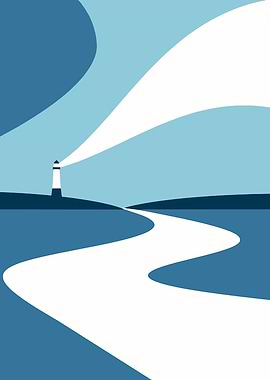 Minimalist Lighthouse Seascape Illustration