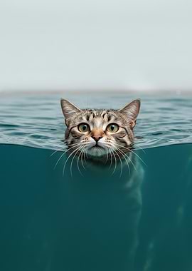 Cat Swimming in Water